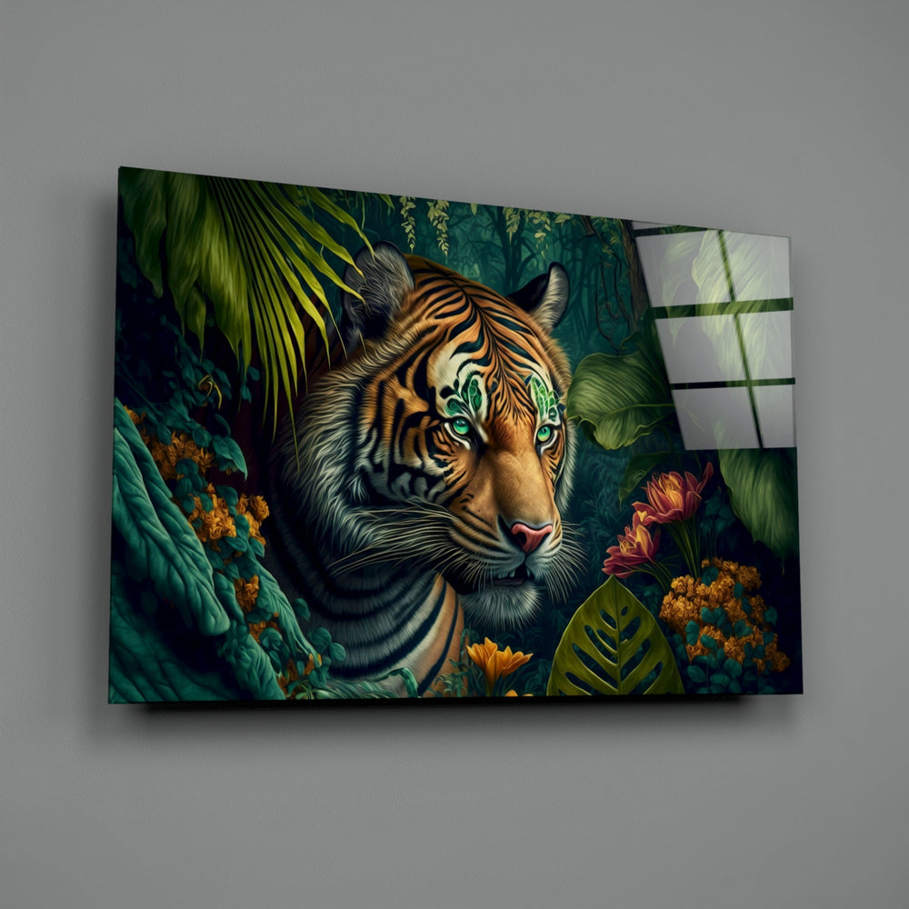 Botanical-illustration panel bringing kinetic stillness to a contemporary hallway