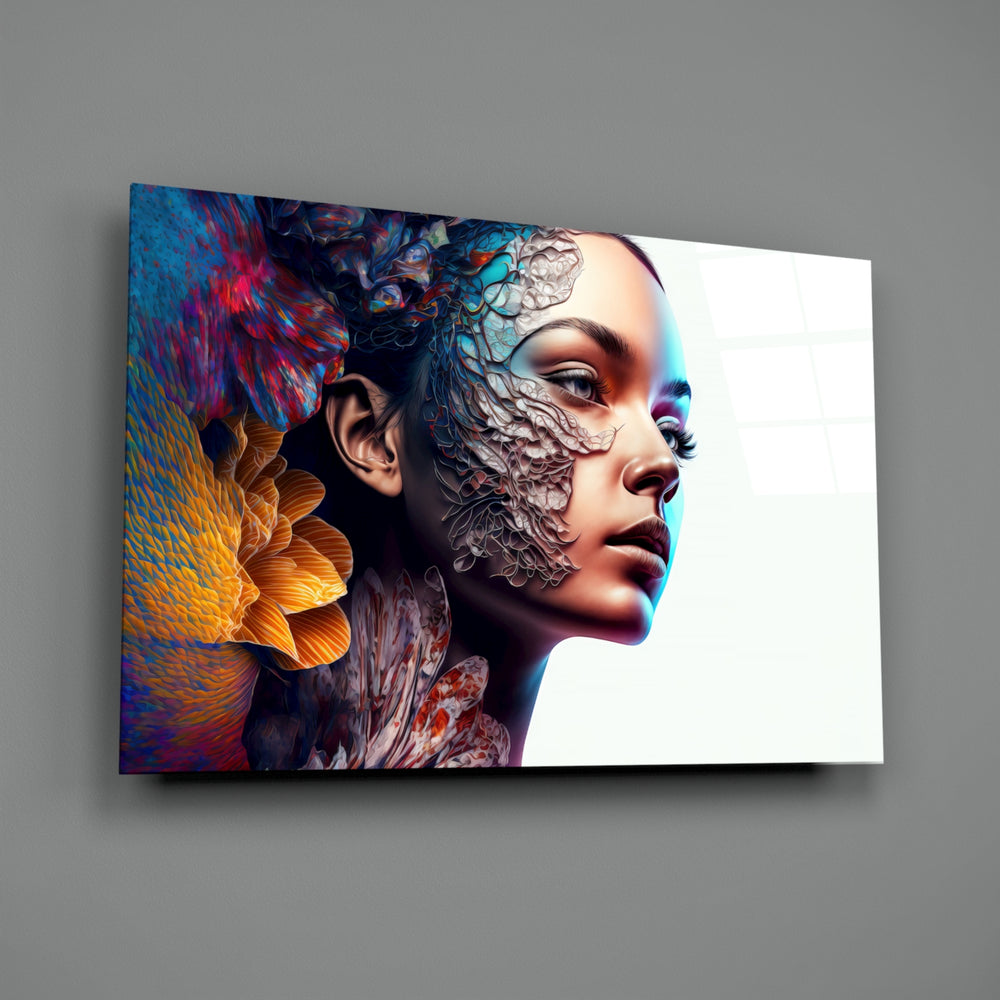 Surreal-portrait panel bringing dreamlike grace to a contemporary hallway