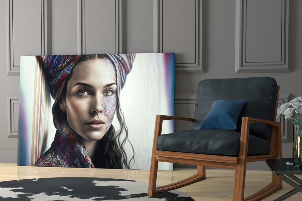 Girl with a Tattoo glass print enhancing a study with cinematic mood