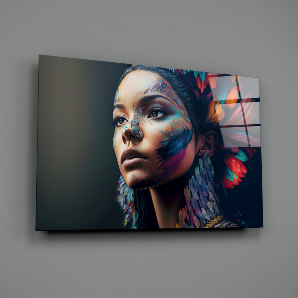 Tribal-portrait panel bringing kinetic grace to a contemporary living room
