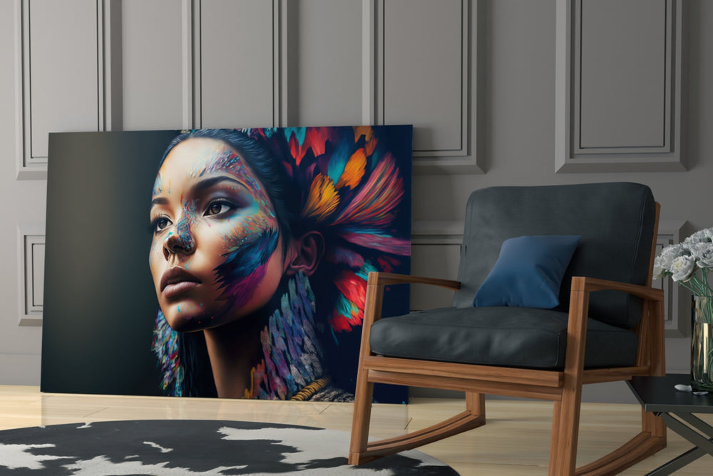 Girl with a Tattoo glass print enhancing a study with cinematic mood