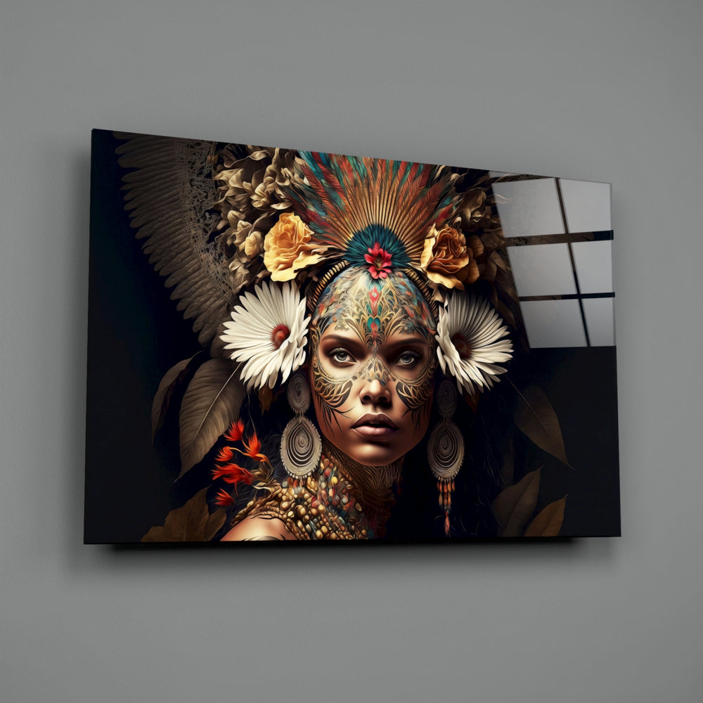 Tribal-portrait panel bringing imperial gravity to a contemporary living room