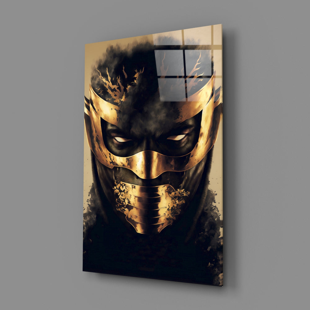 Samurai-cinema panel bringing kinetic gravity to a contemporary office