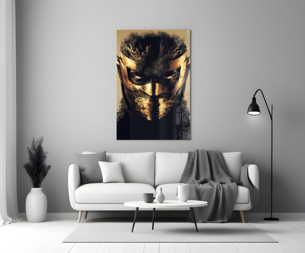 Masked Horror close-up showing masked figure through golden scorpion-banded mask