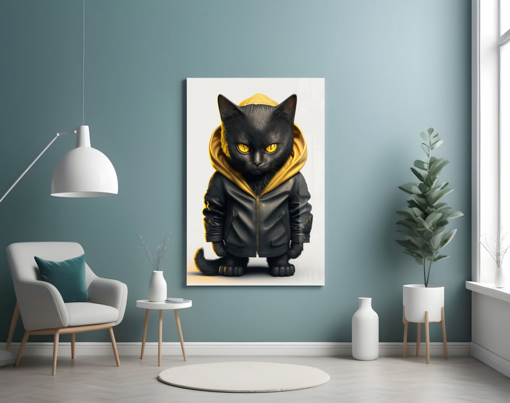 Cutie Cool glass wall art styled above a console in a living room