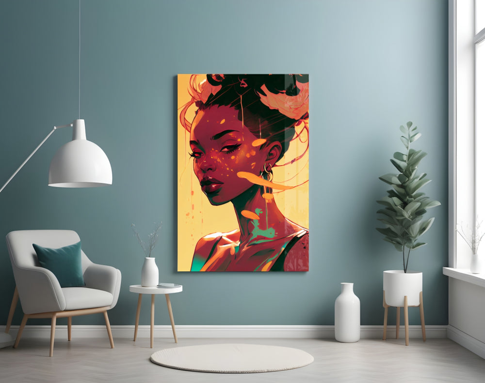 Schuh Glance glass wall art styled above a sideboard in a living room