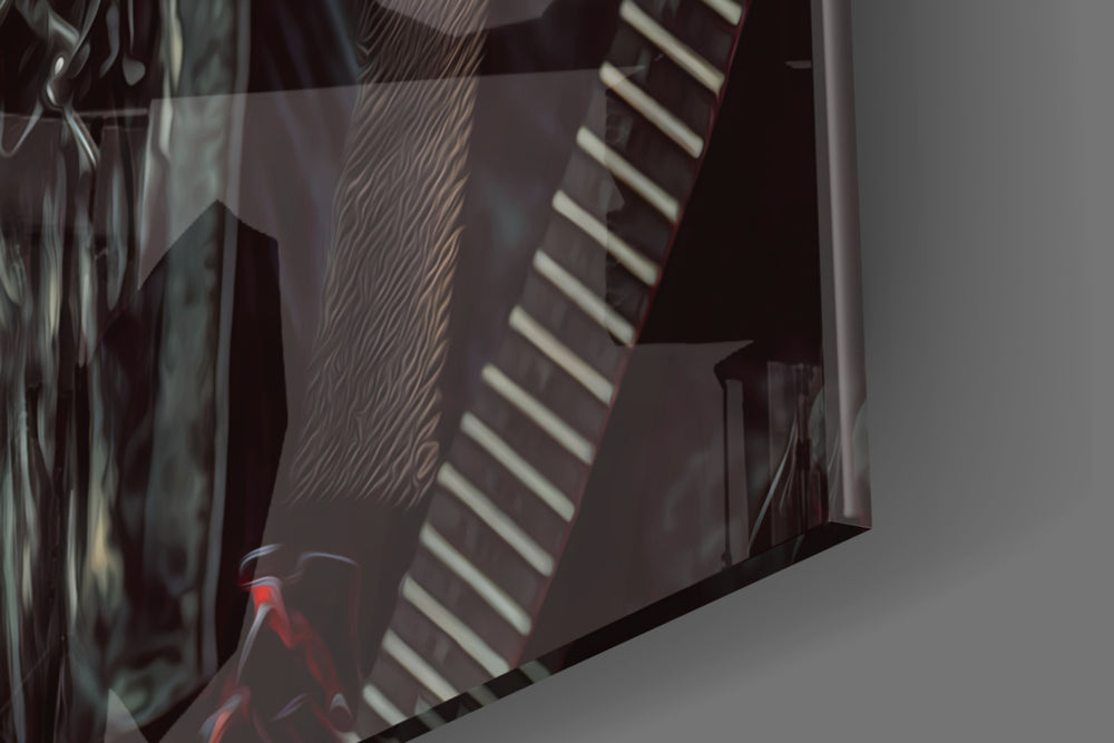 Rockerz artwork anchoring a wall with bold dramatic palette