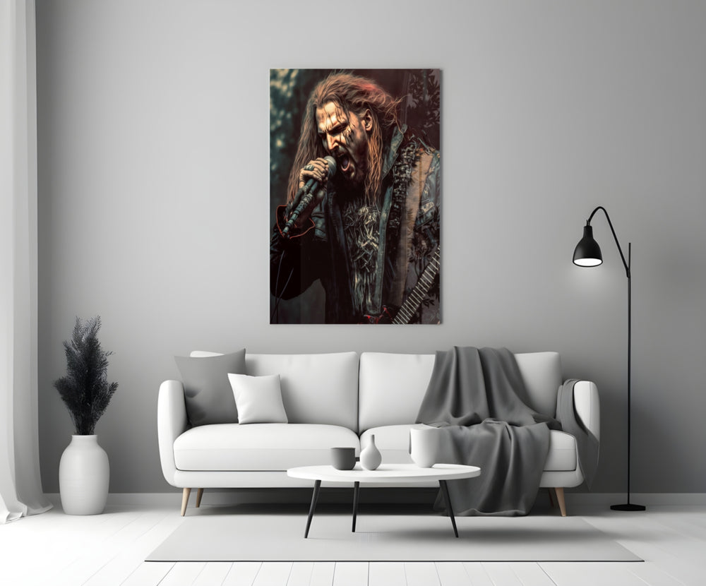 Rockerz close-up showing long-haired metal vocalist roaring into microphone