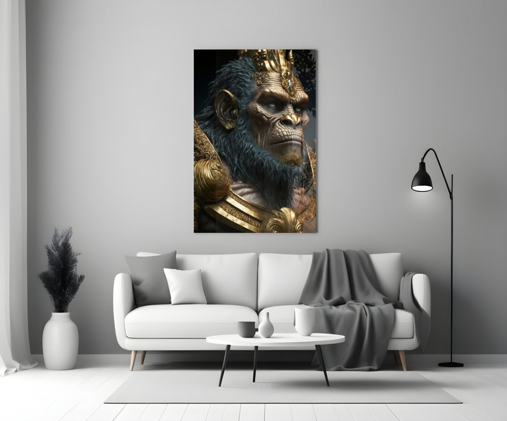 Ape King close-up showing crowned primate with gold-jeweled diadem and silver mane