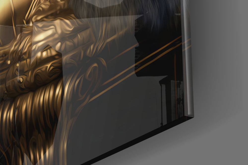 Ape King in Throne artwork anchoring a wall with warm dramatic palette