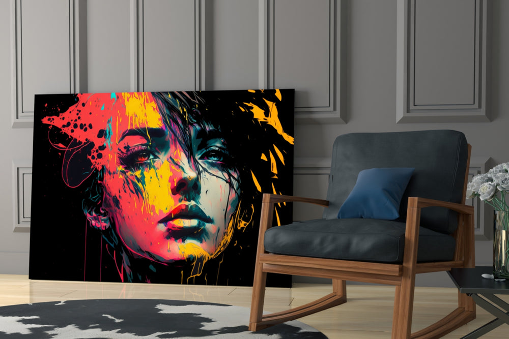 Rebel Beauty glass print enhancing a man cave with cinematic mood