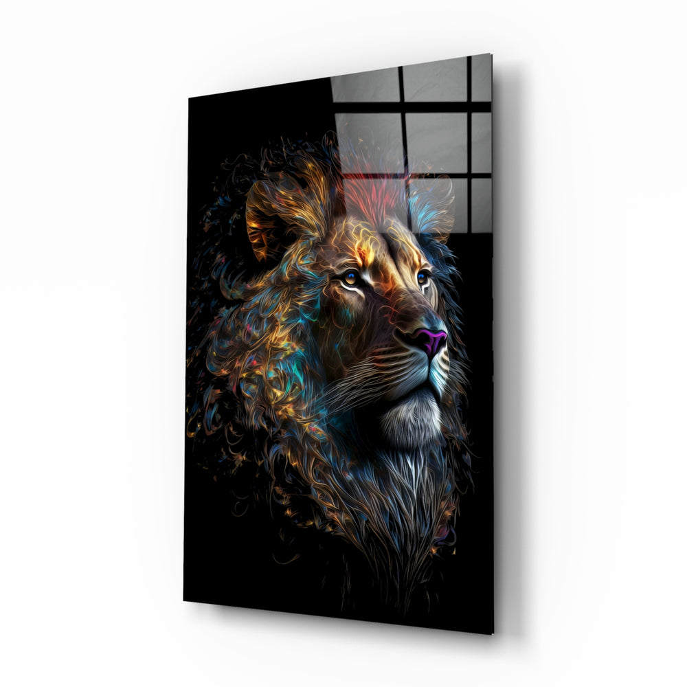 Sparkling Glory glass wall art displayed above a black leather sectional in a moody man cave with brass sconces