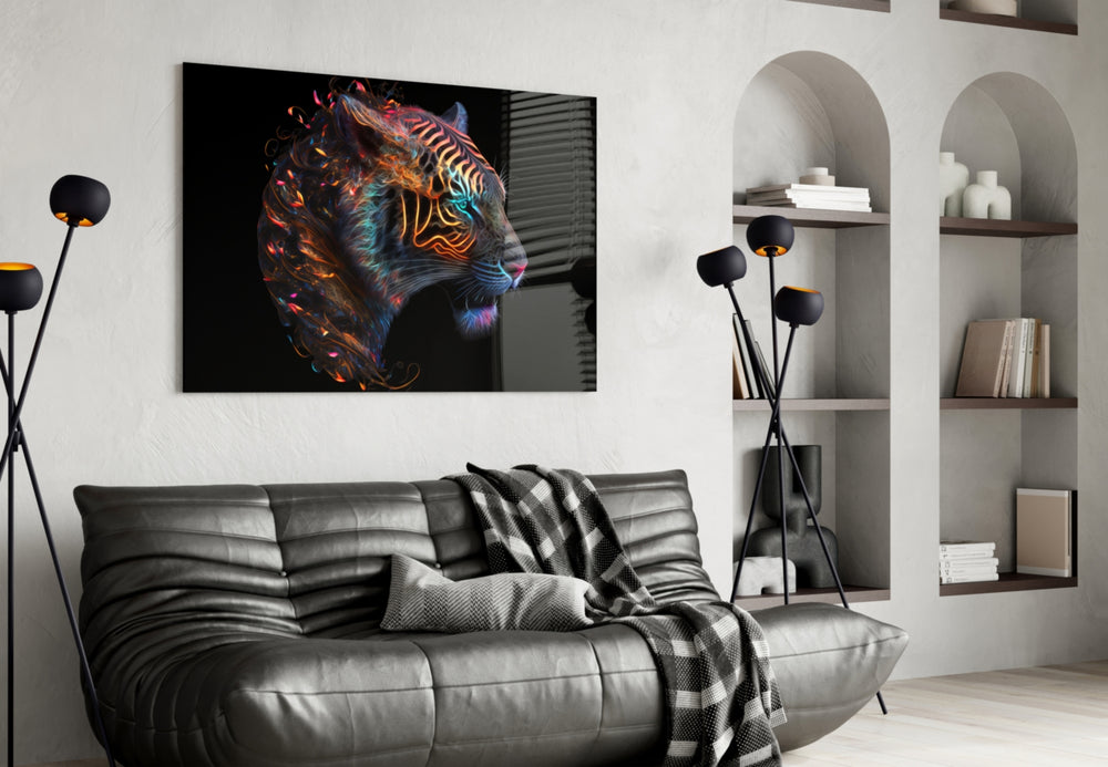 Sparkling Glory glass wall art styled above a desk in an office