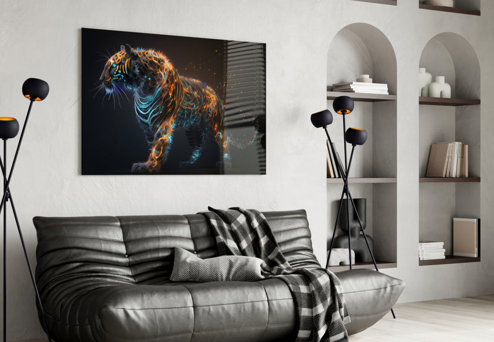 Sparkling Glory glass wall art styled above a desk in an office