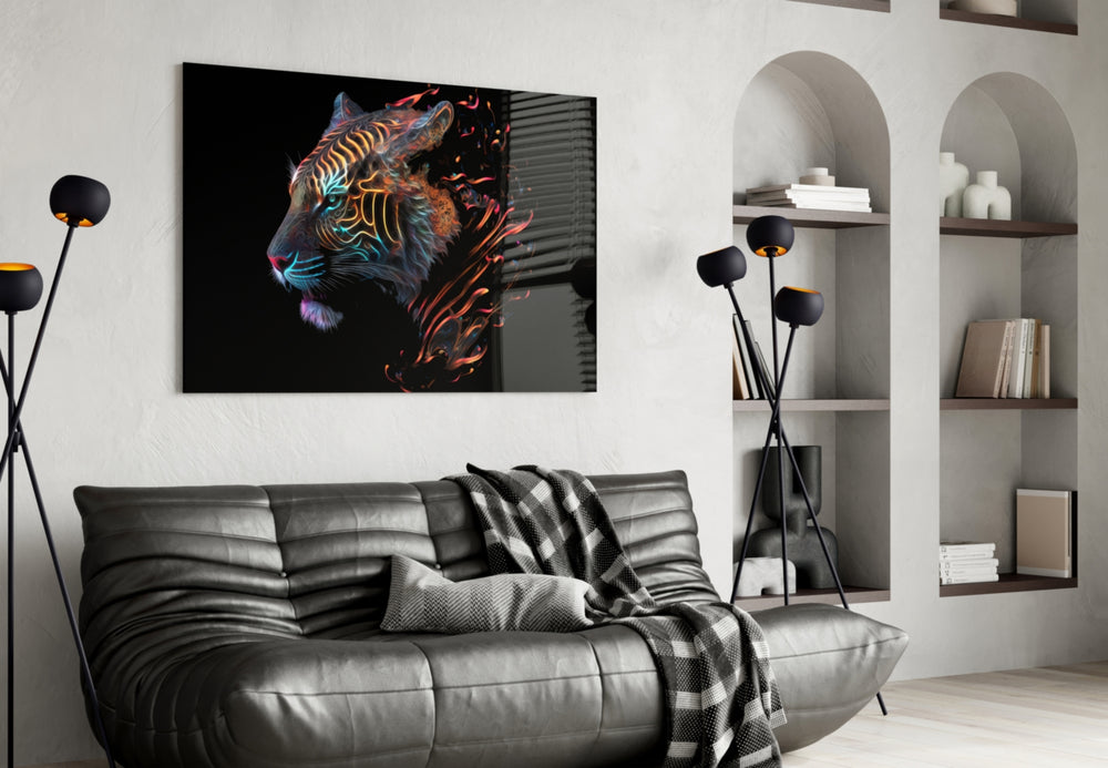 Sparkling Glory glass wall art styled above a desk in an office