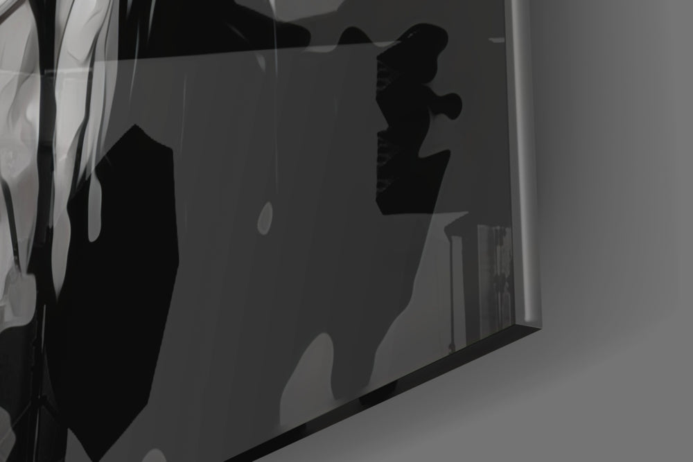Scribbled Beauty artwork anchoring a wall with bold monochrome palette