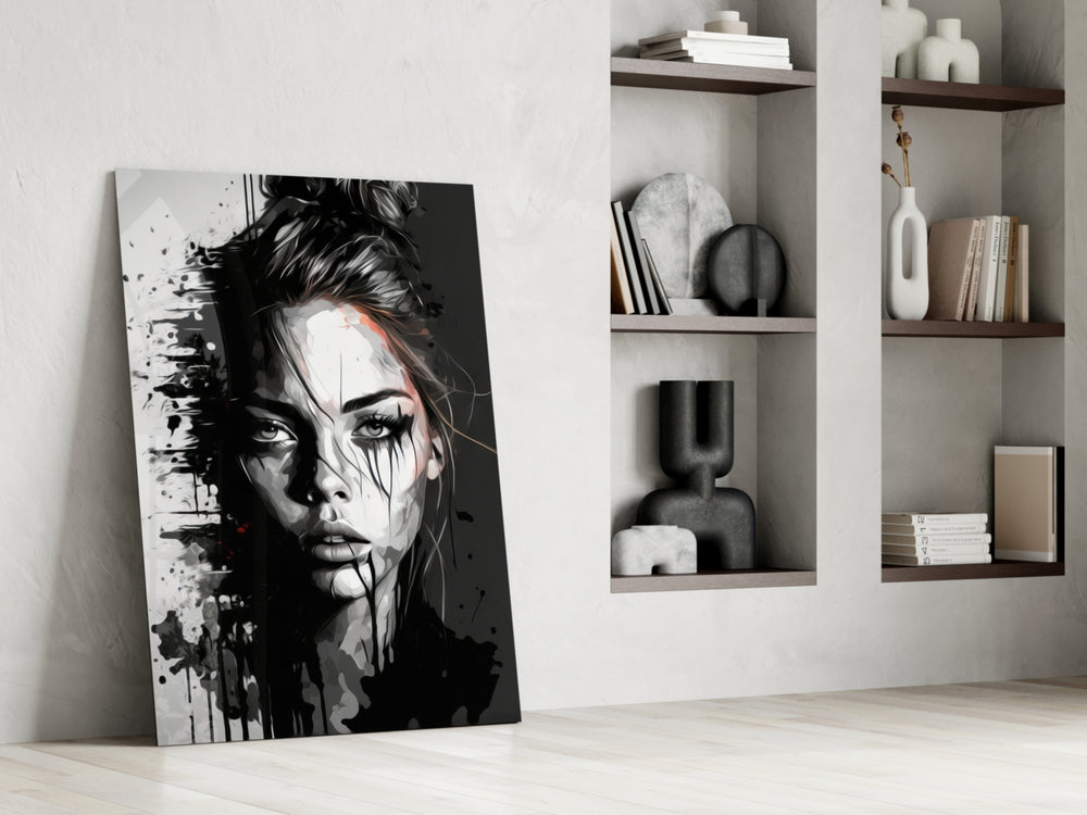 Scribbled Beauty glass print enhancing a gaming room with cinematic mood