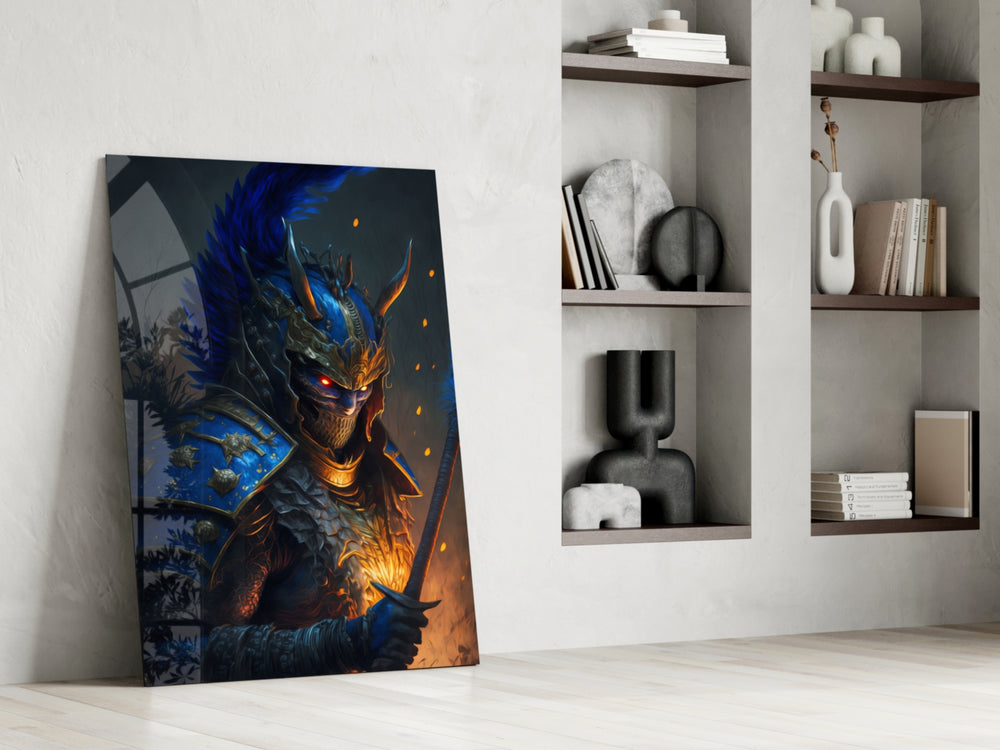 Master Warrior glass print enhancing a teen lounge with cinematic mood