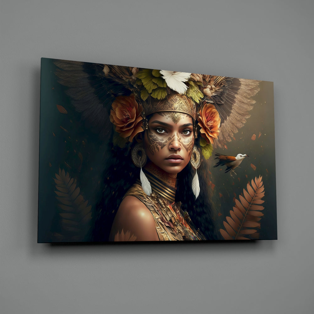 Tribal-portrait panel bringing monumental grace to a contemporary living room