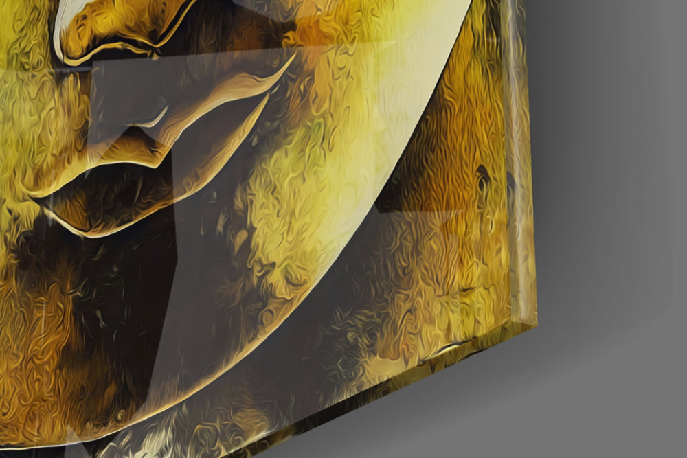 Buddha artwork anchoring a wall with warm dramatic palette