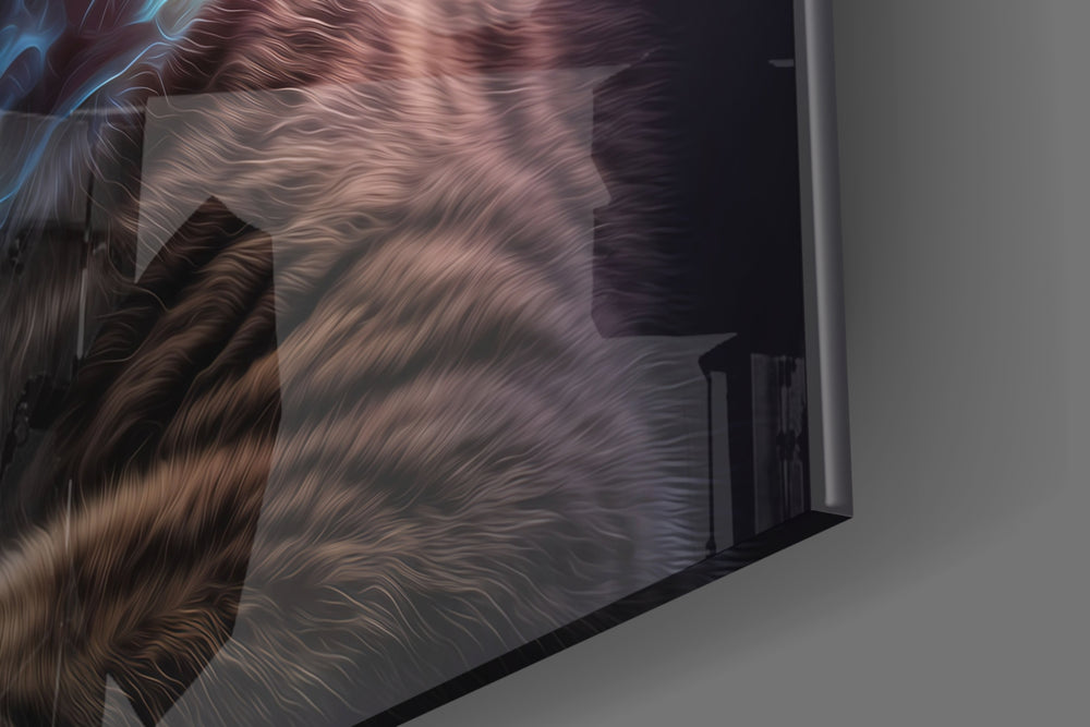 Moon Cat artwork anchoring a wall with bold dramatic palette