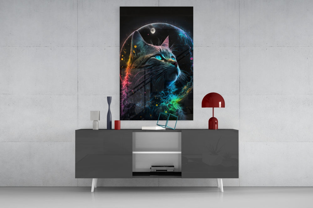 Moon Cat panel catching window light to reveal its kinetic wonder