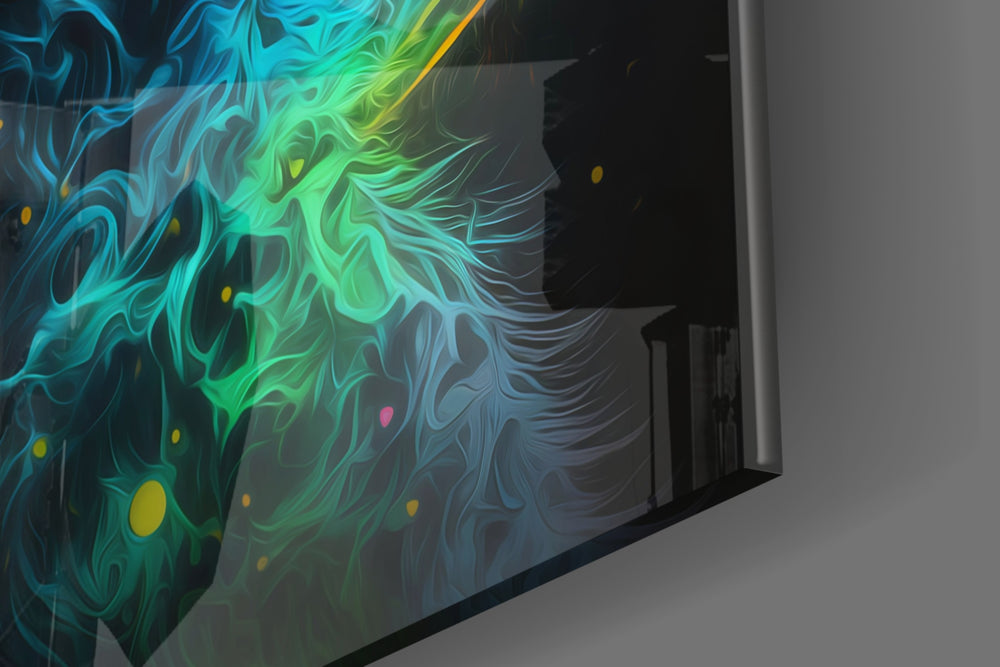 Moon Cat artwork anchoring a wall with bold vibrant palette