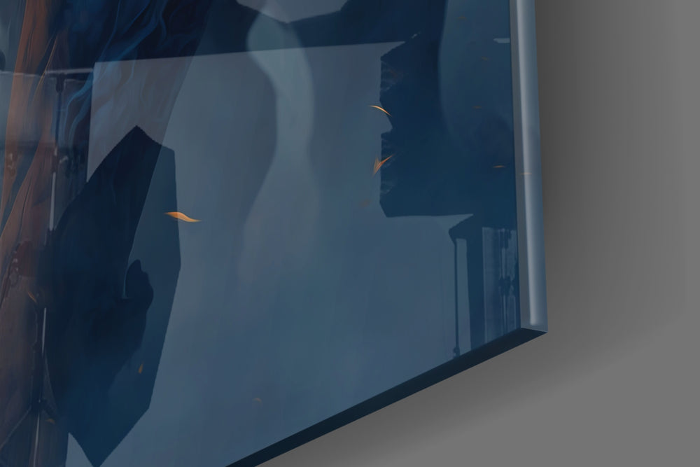 Flaming Nobility artwork anchoring a wall with bold dramatic palette
