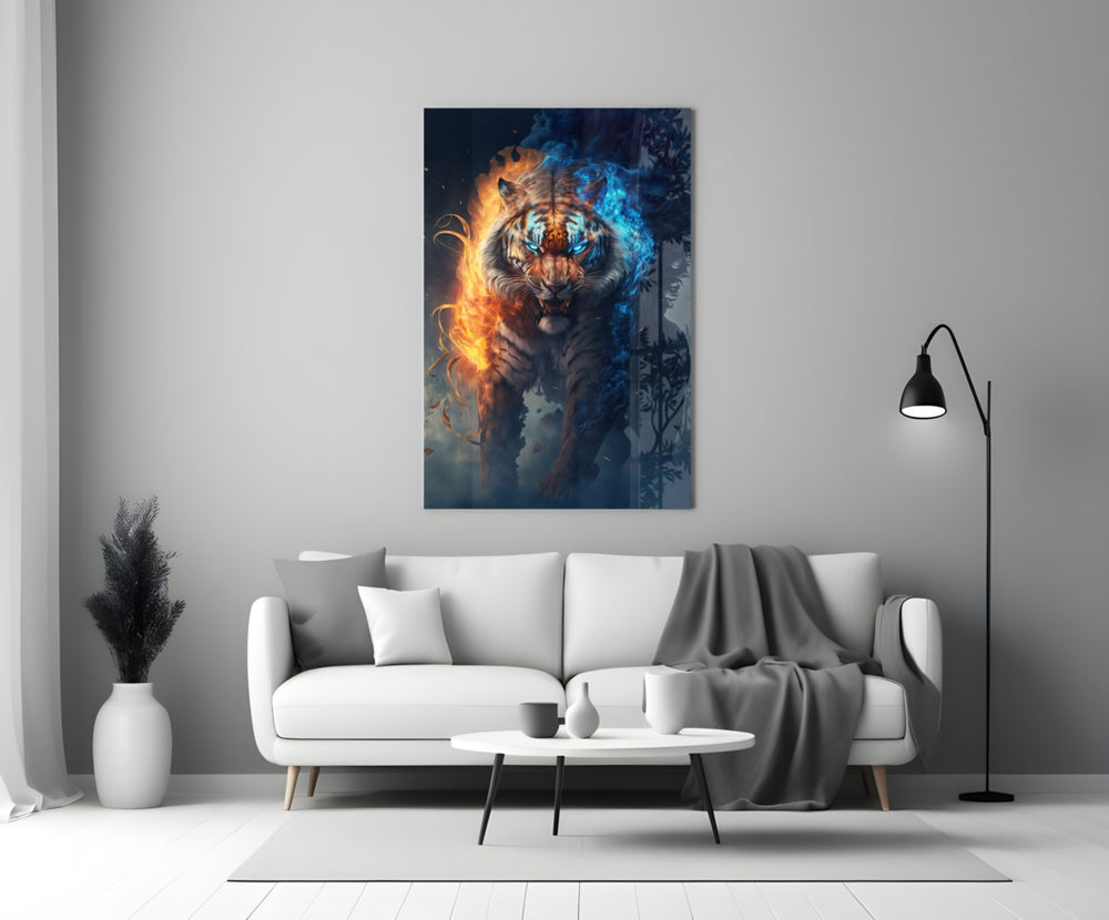 Flaming Nobility close-up showing tiger between orange fire and blue spirit-fire