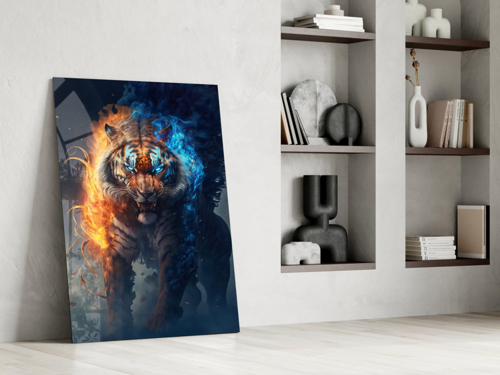 Flaming Nobility glass print enhancing a teen lounge with cinematic mood