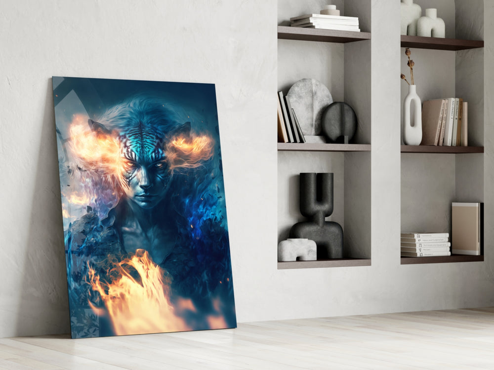 Epic Tiger glass print enhancing a teen lounge with cinematic mood
