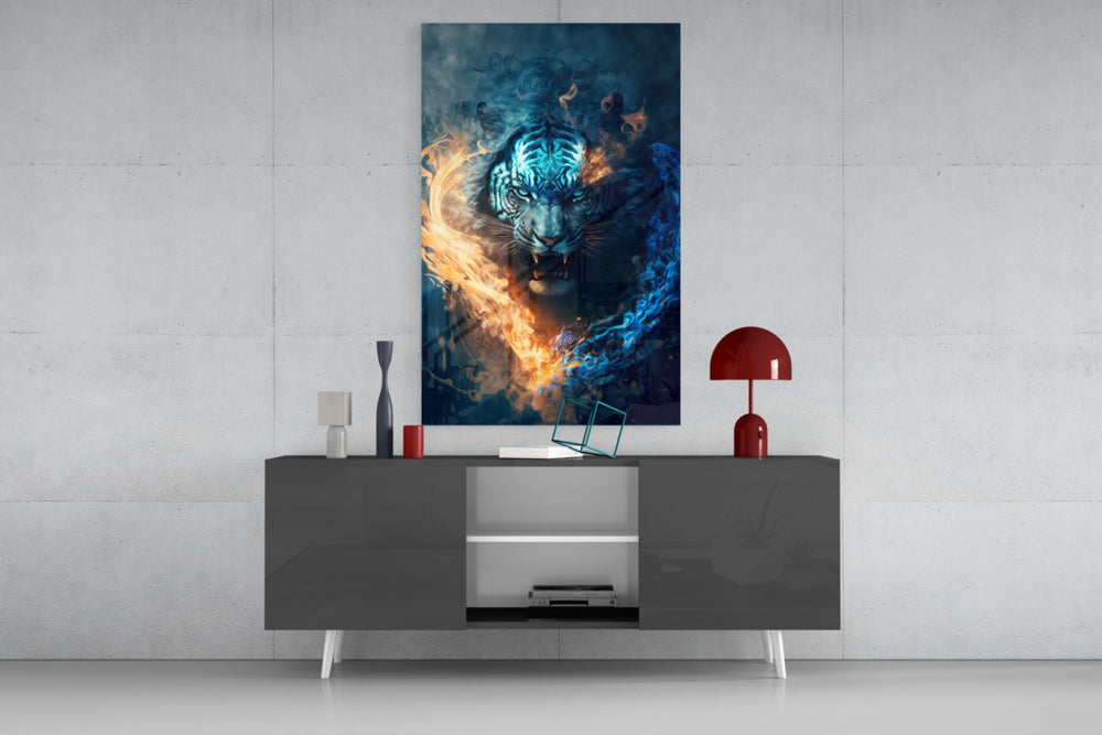 Flaming Anger panel catching window light to reveal its kinetic charge