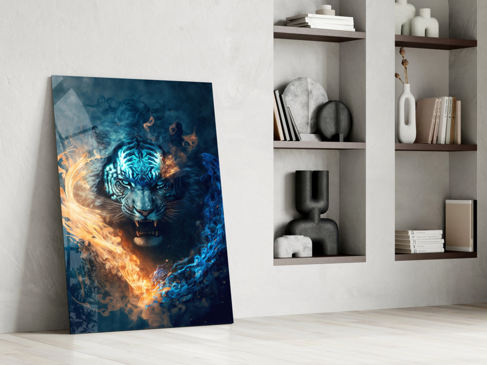 Flaming Anger glass print enhancing a teen lounge with cinematic mood