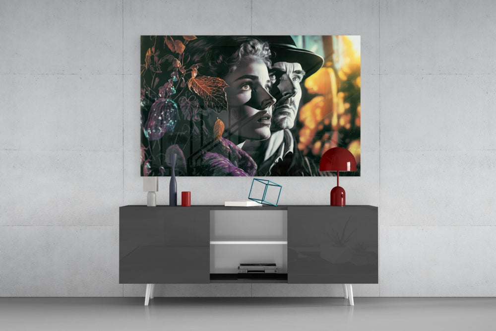 Nostalgic Scenes panel catching lamp light to reveal its noir tenderness