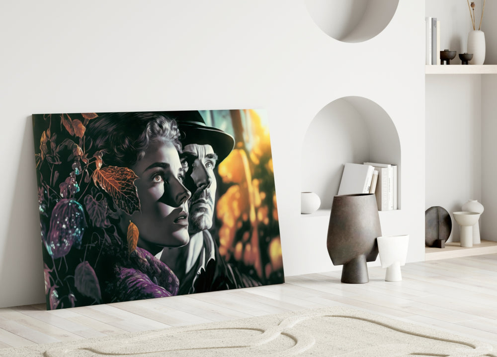 Nostalgic Scenes close-up showing marcel-waved woman and fedora-shadowed man