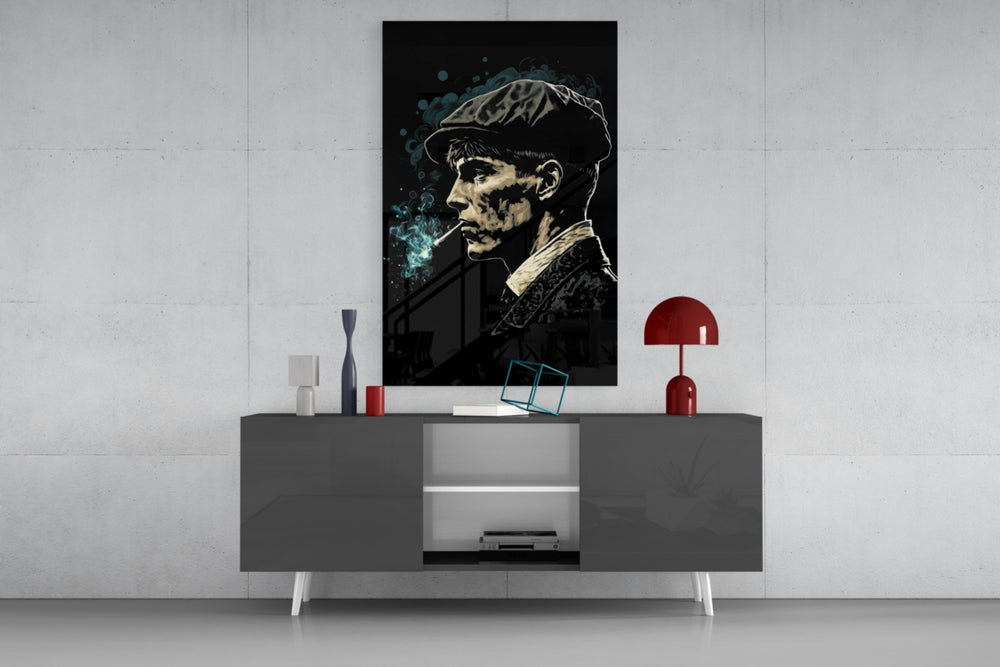 Thomas Shelby panel catching lamp light to reveal its cool kinetic charge