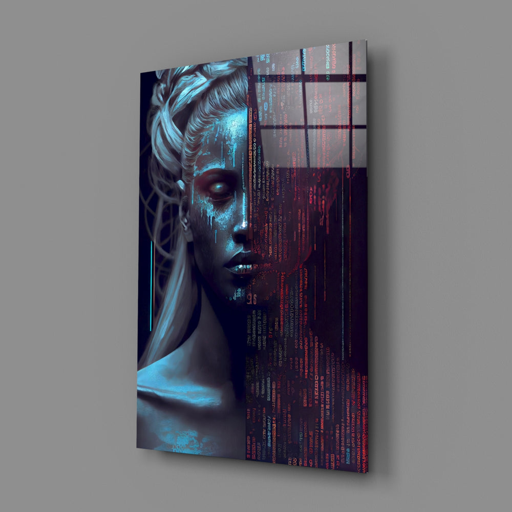 Cyber-portrait panel bringing uncanny tension to a contemporary office