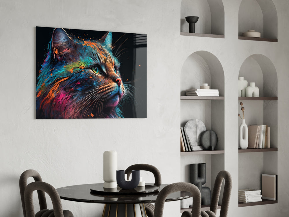 Colorful Cat panel adding editorial grace to a reading nook