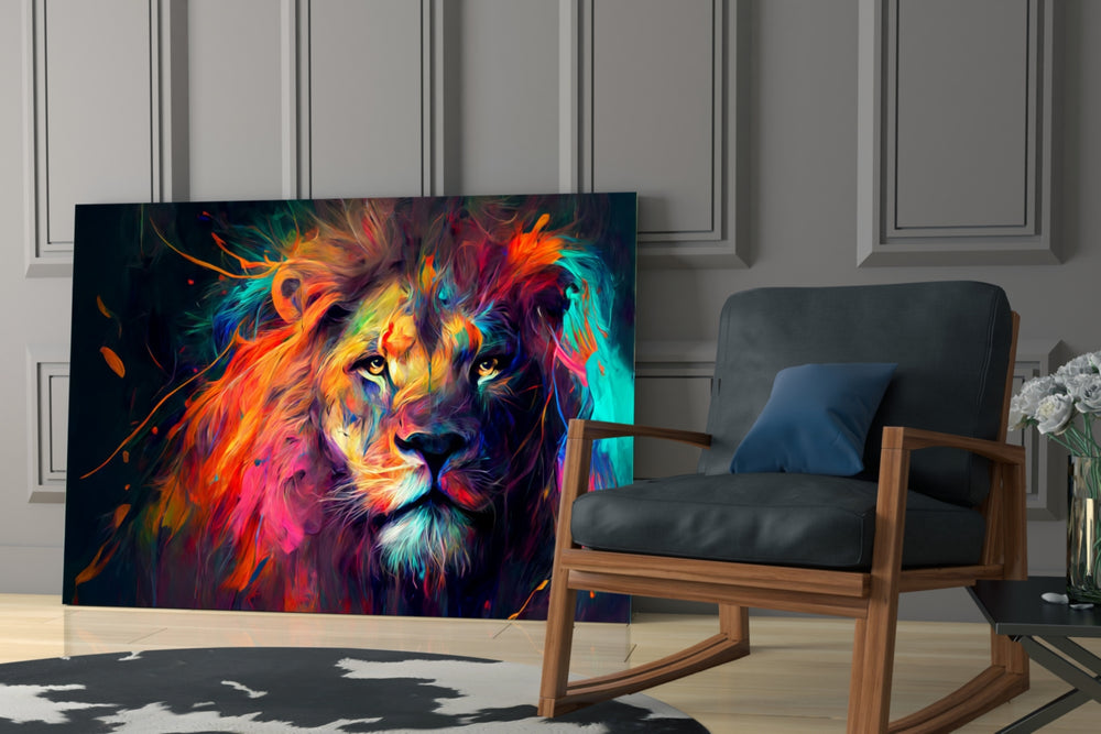 Nobility of the Lion glass print enhancing a man cave with cinematic mood