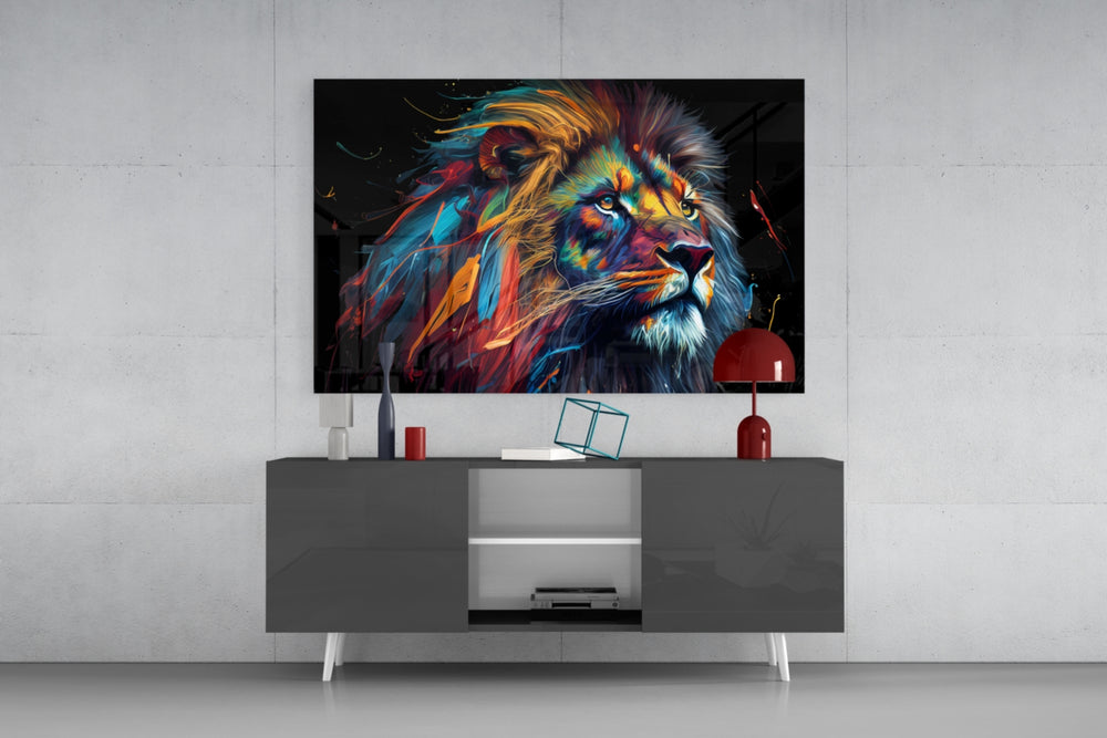Nobility of the Lion panel catching lamp light to reveal its kinetic majesty