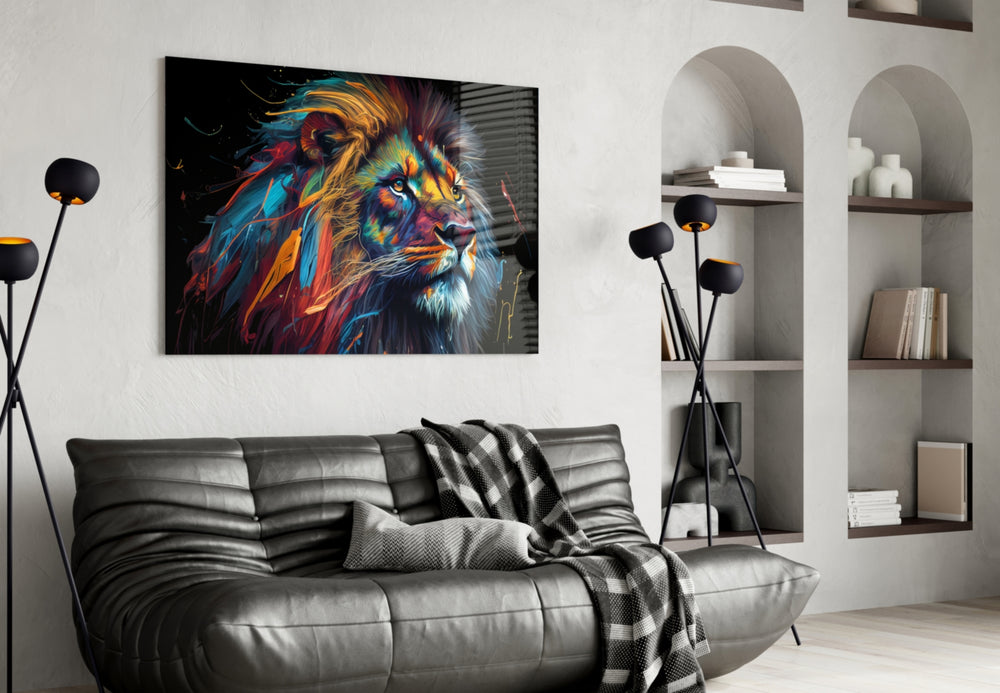 Nobility of the Lion glass wall art styled above a console in a hallway
