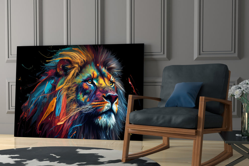 Nobility of the Lion glass print enhancing a man cave with cinematic mood