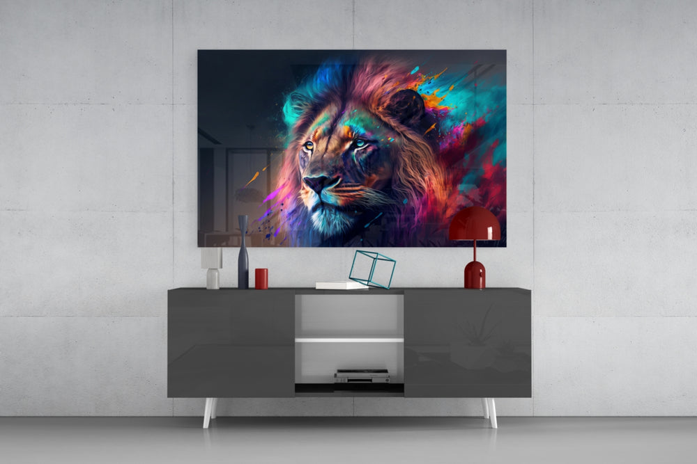 Nobility of the Lion panel catching lamp light to reveal its electric stillness