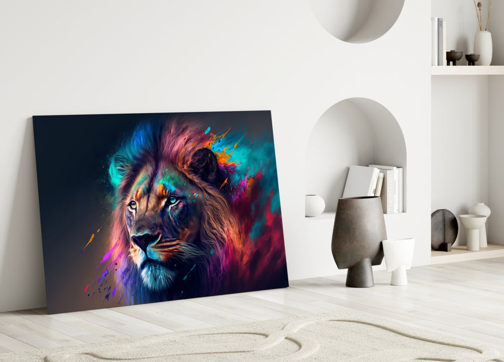 Nobility of the Lion close-up showing cobalt-and-magenta plume and steady gaze