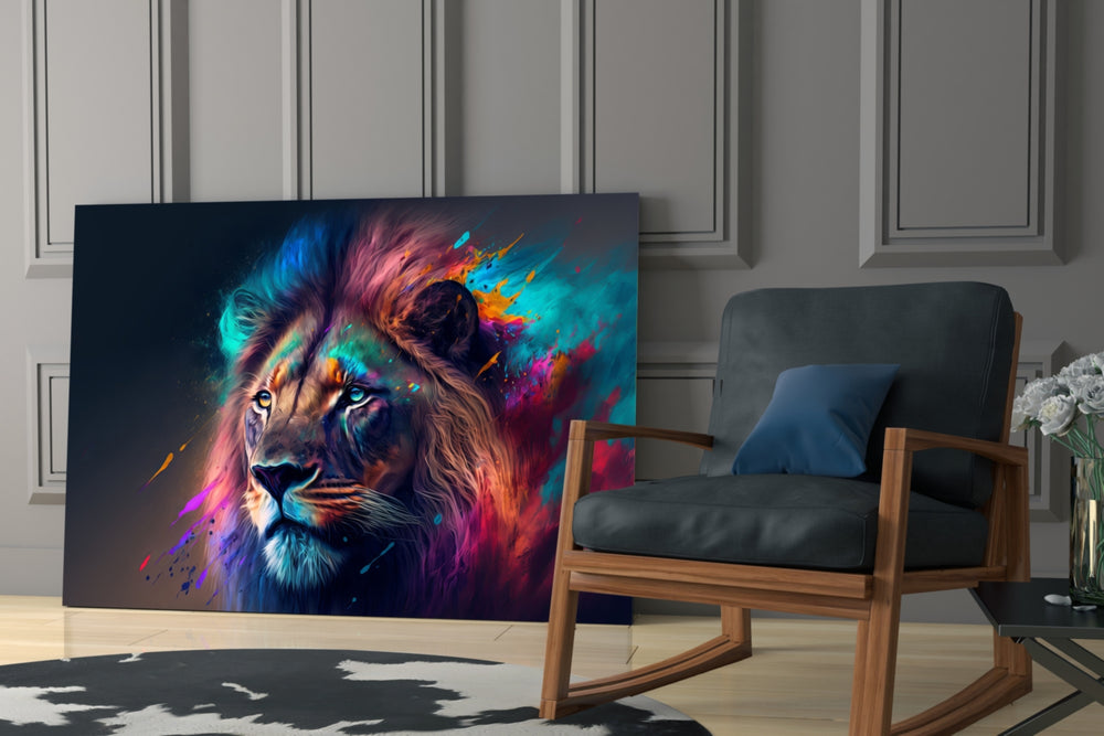 Nobility of the Lion glass print enhancing a man cave with cinematic mood