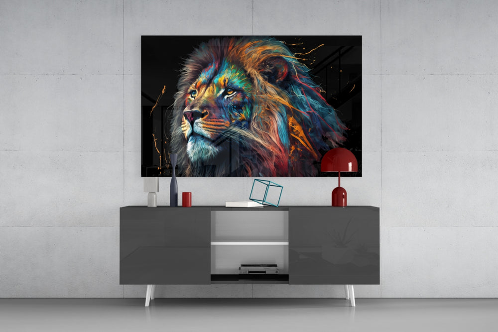 Nobility of the Lion panel catching lamp light to reveal its quiet majesty