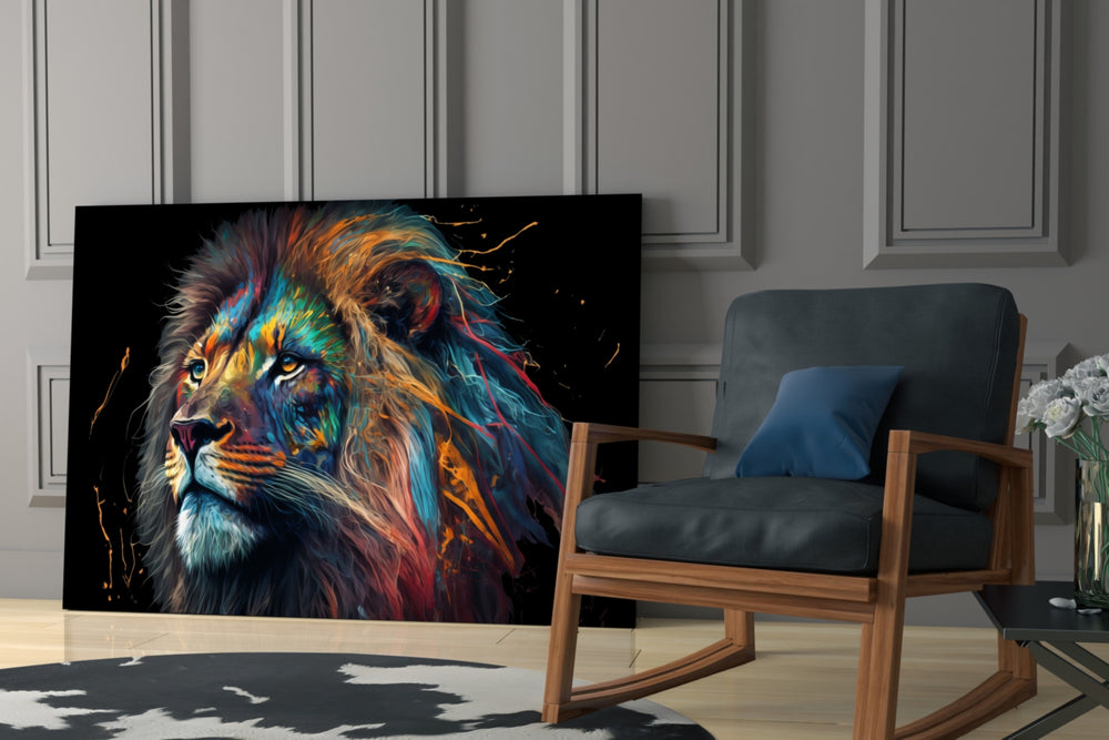 Nobility of the Lion glass print enhancing a man cave with cinematic mood