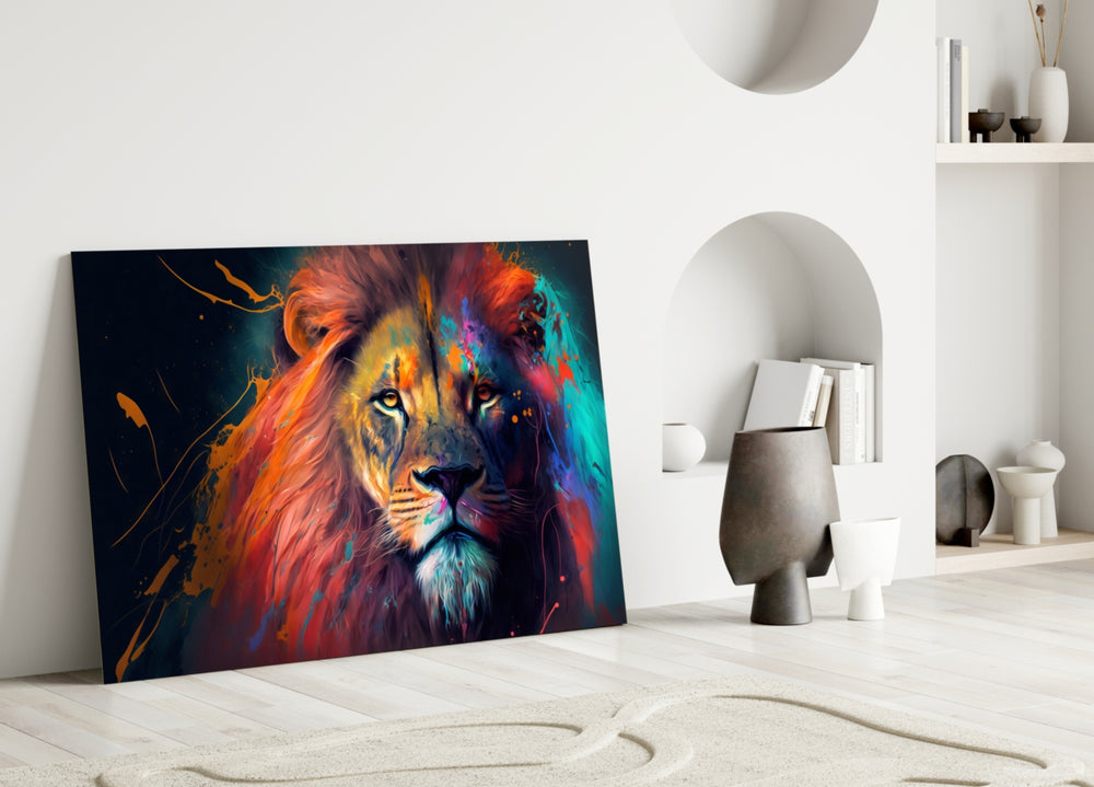 Nobility of the Lion close-up showing rust-and-turquoise flame mane and burning gaze