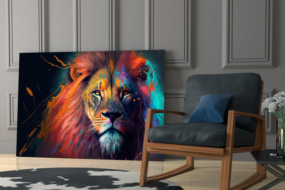 Nobility of the Lion glass print enhancing an office with cinematic mood