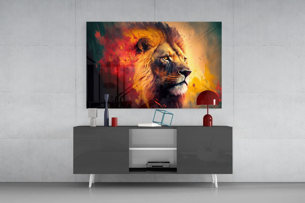 Nobility of the Lion panel catching lamp light to reveal its smoldering majesty
